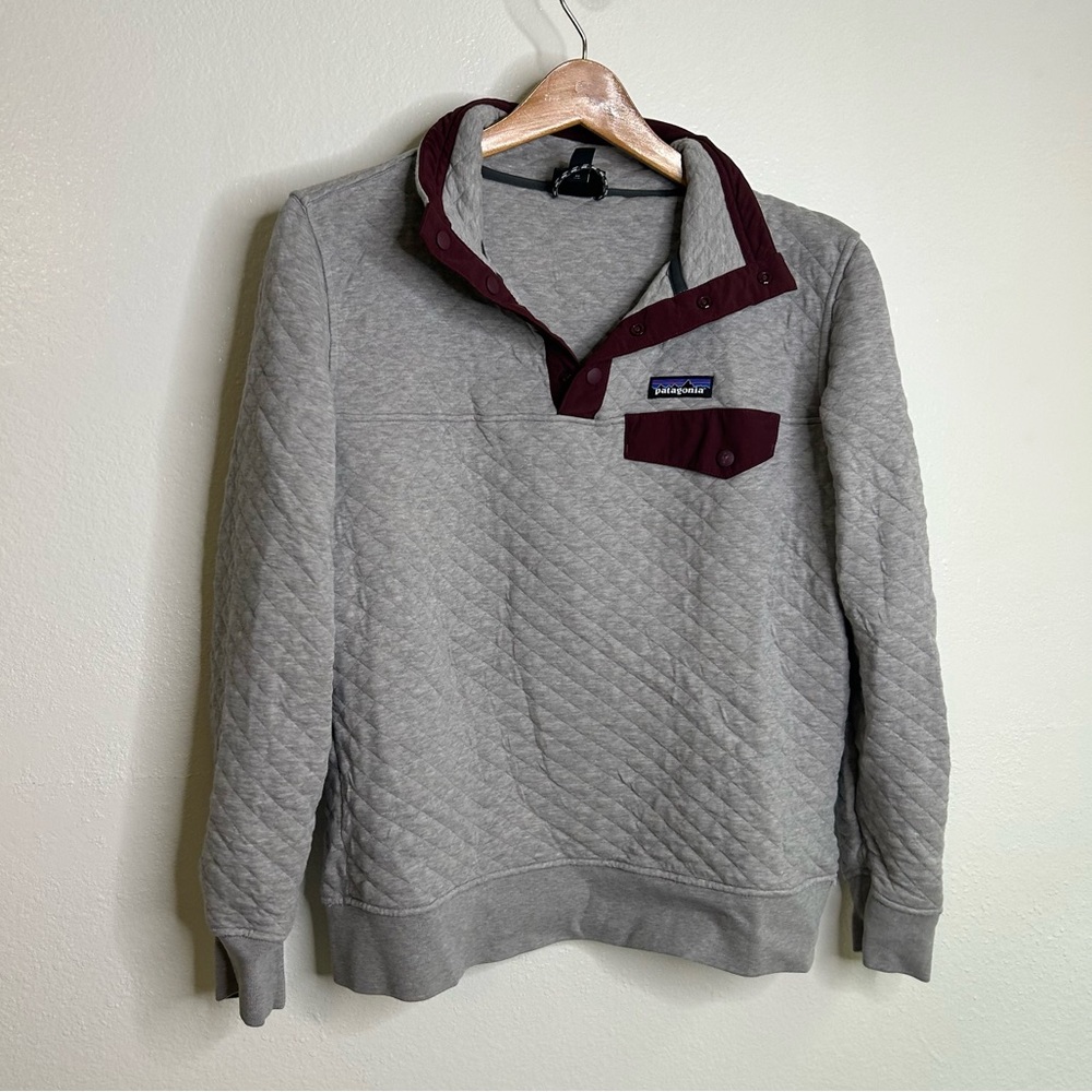 Patagonia Organic Cotton Grey Quilted Cotton T - Snap Pullover Size Small